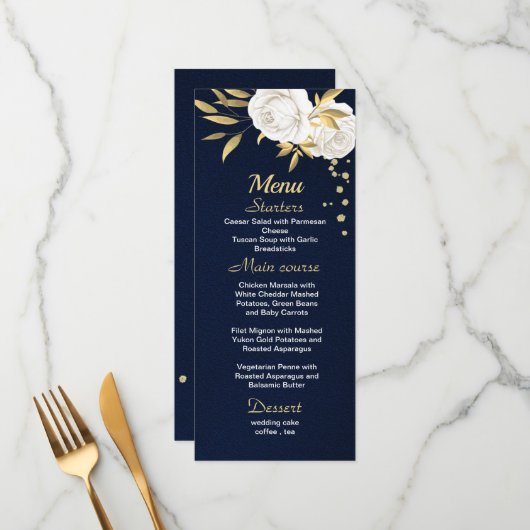 ホワイト金ゴールドフローラネイビーブルーメニュー メニュー (正面/裏面インサイチュ)