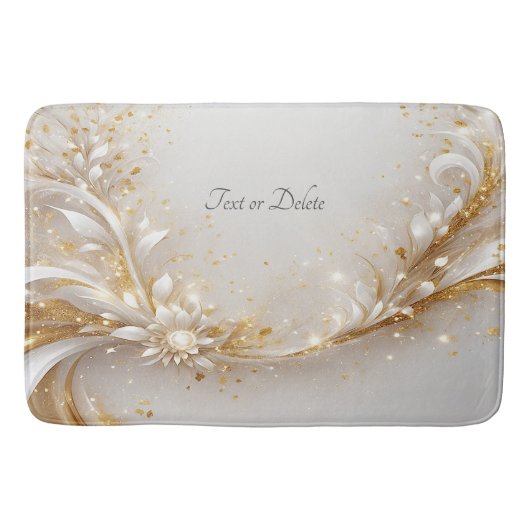 ホワイト金ゴールドフローラバスマット バスマット (正面)