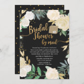 ホワイト金ゴールドフローラバラブライダルシャワー（メール別） 招待状 (正面/裏面)