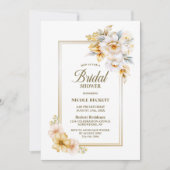 ホワイト金ゴールドフローラブライダルシャワー招待 招待状 (正面)