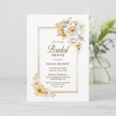 ホワイト金ゴールドフローラブライダルシャワー招待 招待状 (スタンド正面)