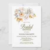ホワイト金ゴールドフローラブライダルシャワー招待 招待状 (正面)