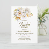ホワイト金ゴールドフローラブライダルシャワー招待 招待状 (スタンド正面)