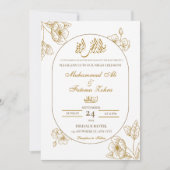 ホワイト金ゴールドフローラミニマリストエレガントニカモダン 招待状 (正面)