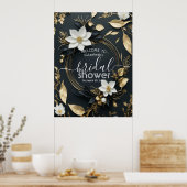 ホワイト金ゴールドフローラリースブライダルシャワーへようこそ ポスター (キッチン)