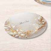 ホワイト金ゴールドフローラ紙コースター ラウンドペーパーコースター (アングル)
