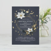 ホワイト金ゴールドフローラ結婚リースのリハーサルディナー 招待状 (スタンド正面)