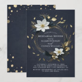 ホワイト金ゴールドフローラ結婚リースのリハーサルディナー 招待状 (正面/裏面)