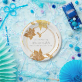 ホワイト金ゴールドフローラ結婚リースブライダル記念日 ペーパープレート (パーティー)