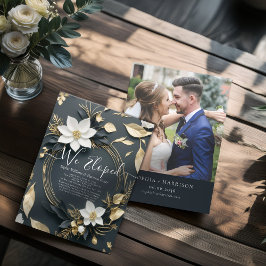 ホワイト金ゴールドフローラ結婚リース写真の駆け落ち 招待状
