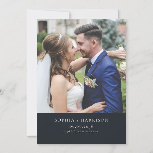 ホワイト金ゴールドフローラ結婚リース写真の駆け落ち 招待状 (裏面)