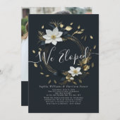 ホワイト金ゴールドフローラ結婚リース写真の駆け落ち 招待状 (正面/裏面)