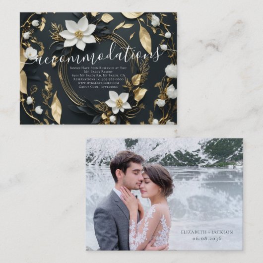 ホワイト金ゴールドフローラ結婚リース宿泊施設 エンクロージャーカード (正面/裏面)