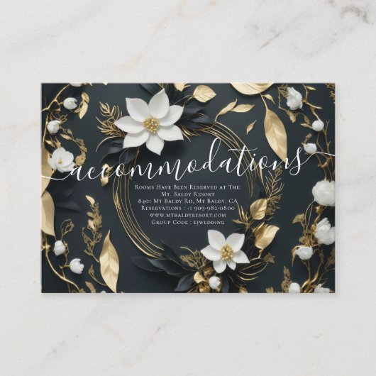 ホワイト金ゴールドフローラ結婚リース宿泊施設 エンクロージャーカード (正面)