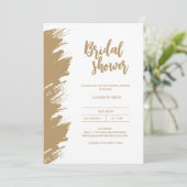 ホワイト金ゴールドブラシストロークブライダルシャワーシック 招待状 (スタンド正面)