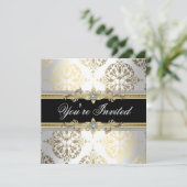 ホワイト金ゴールドブラックダマスクパーティの招待状 招待状 (スタンド正面)