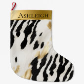 ホワイト金ゴールドブラック南西コウィド名 ラージクリスマスストッキング (正面)