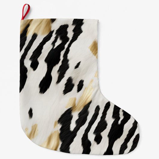 ホワイト金ゴールドブラック南西コウィド ラージクリスマスストッキング (正面)