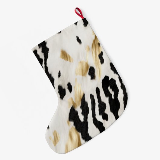 ホワイト金ゴールドブラック南西コウィド ラージクリスマスストッキング (裏面 (吊り時))