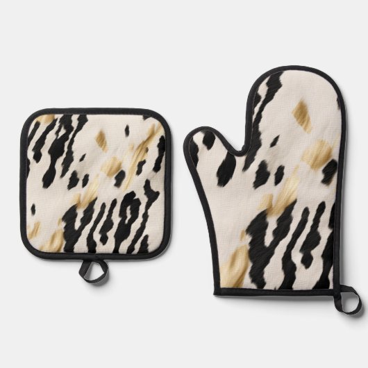 ホワイト金ゴールドブラック南西コウィド 鍋つかみ&鍋敷きセット (正面)