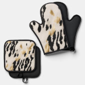 ホワイト金ゴールドブラック南西コウィド 鍋つかみ&鍋敷きセット (正面/裏面)