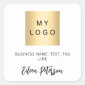ホワイト金ゴールドブラック・ネーム・シグネチャー・ビジネス・ロゴ スクエアシール (正面)