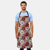 ホワイト金ゴールドブルガンディピンククリスマスポインセチア エプロン (着用した状態)