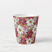 ホワイト金ゴールドブルガンディピンククリスマスポインセチア カフェラテマグ (正面)