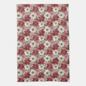 ホワイト金ゴールドブルガンディピンククリスマスポインセチア キッチンタオル (縦)