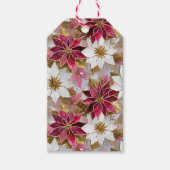 ホワイト金ゴールドブルガンディピンククリスマスポインセチア ギフトタグ (正面)