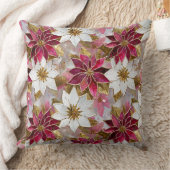 ホワイト金ゴールドブルガンディピンククリスマスポインセチア クッション (ブランケット)