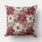 ホワイト金ゴールドブルガンディピンククリスマスポインセチア クッション (正面)