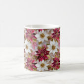 ホワイト金ゴールドブルガンディピンククリスマスポインセチア コーヒーマグカップ (中央)