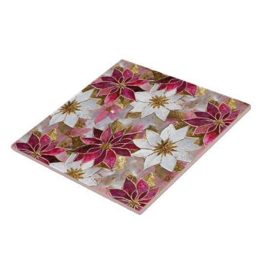 ホワイト金ゴールドブルガンディピンククリスマスポインセチア タイル (側面)
