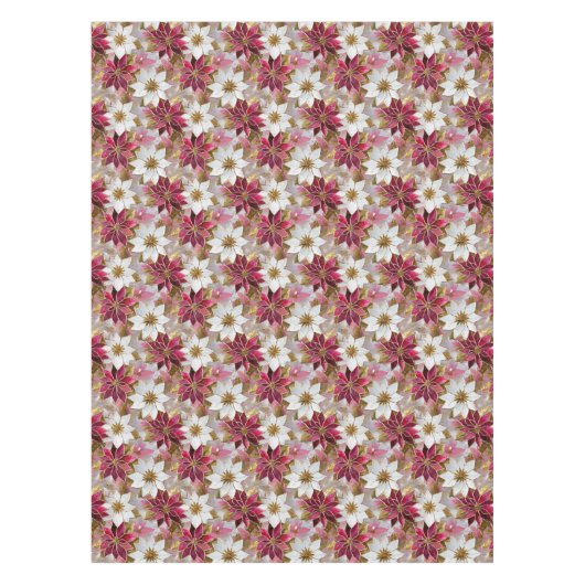 ホワイト金ゴールドブルガンディピンククリスマスポインセチア テーブルクロス (正面)