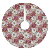 ホワイト金ゴールドブルガンディピンククリスマスポインセチア ブラッシュドポリエステルツリースカート (正面)