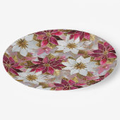 ホワイト金ゴールドブルガンディピンククリスマスポインセチア ペーパープレート (アングル)