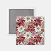 ホワイト金ゴールドブルガンディピンククリスマスポインセチア マグネット (正面/裏面)