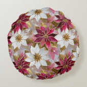 ホワイト金ゴールドブルガンディピンククリスマスポインセチア ラウンドクッション (裏面)