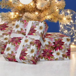 ホワイト金ゴールドブルガンディピンククリスマスポインセチア ラッピングペーパー