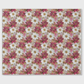 ホワイト金ゴールドブルガンディピンククリスマスポインセチア ラッピングペーパー (フラット)