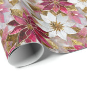 ホワイト金ゴールドブルガンディピンククリスマスポインセチア ラッピングペーパー (ロールコーナー)