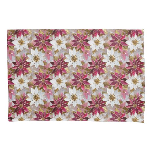 ホワイト金ゴールドブルガンディピンククリスマスポインセチア 枕カバー (正面)