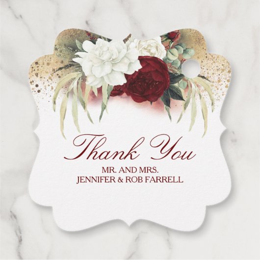 ホワイト金ゴールドブルゴーニュ赤モダンフローラ結婚ズ フェイバータグ (裏面)