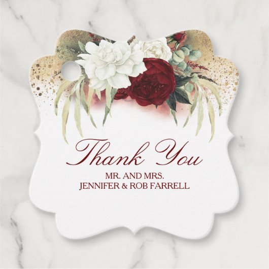 ホワイト金ゴールドブルゴーニュ赤モダンフローラ結婚ズ フェイバータグ (正面)