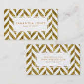 ホワイト金ゴールドヘリンボーンパターンメイクアップアーティスト 名刺 (正面/裏面)