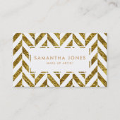 ホワイト金ゴールドヘリンボーンパターンメイクアップアーティスト 名刺 (正面)