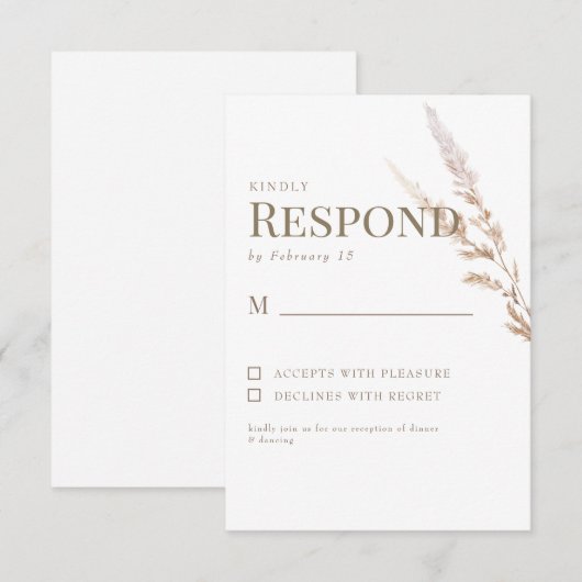ホワイト金ゴールドボホ文字ウェディングRSVP 出欠カード (正面/裏面)