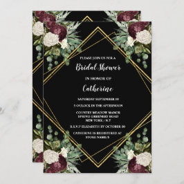 ホワイト金ゴールドマルーンバラ植物性フローラシック 招待状