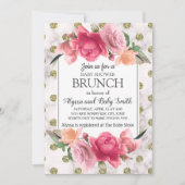 ホワイト金ゴールドマーブルピンクフローラベビーシャワーブランチ 招待状 (正面)